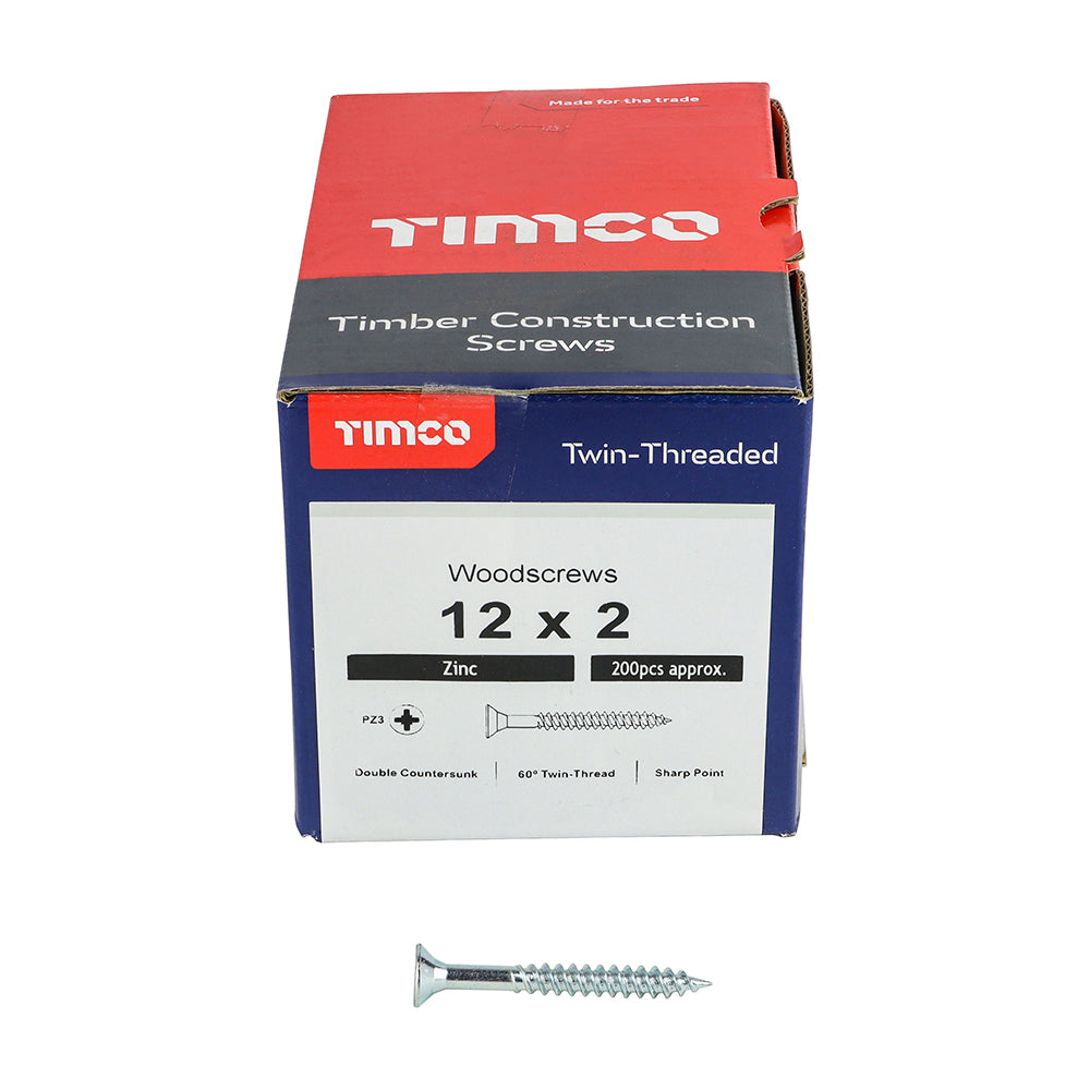 TIMCO Twin-Threaded Countersunk Silver Woodscrews - 12 x 2 - Image