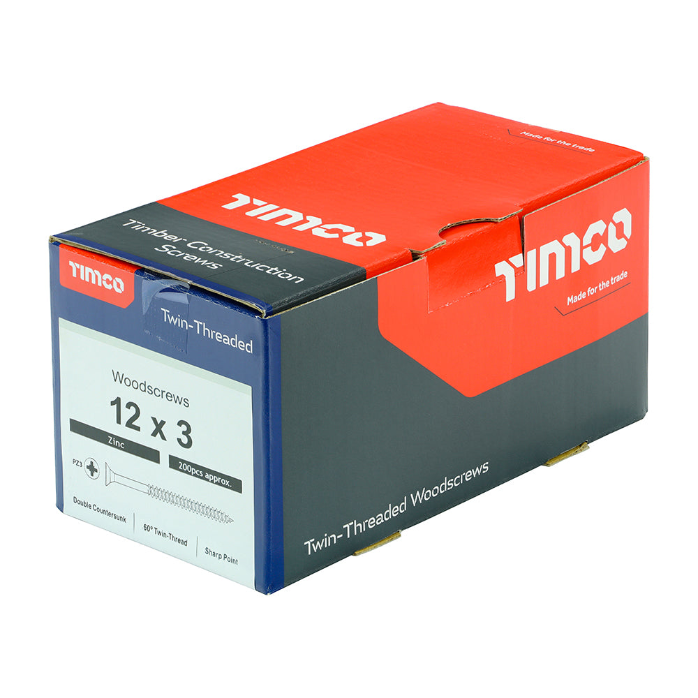 TIMCO Twin-Threaded Countersunk Silver Woodscrews - 12 x 3 - Image