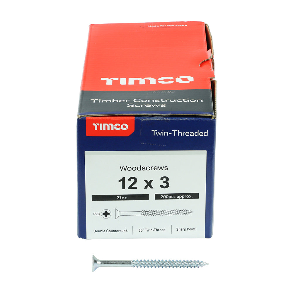 TIMCO Twin-Threaded Countersunk Silver Woodscrews - 12 x 3 - Image