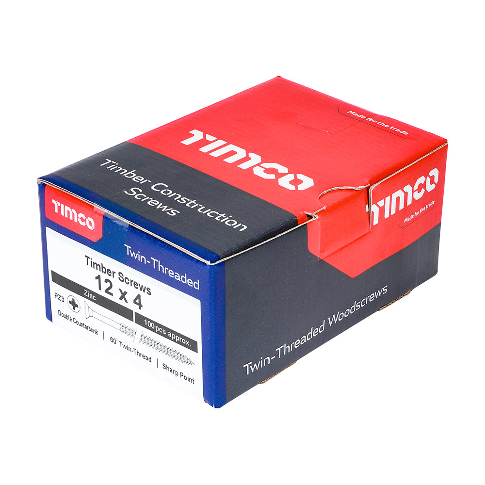 TIMCO Twin-Threaded Countersunk Silver Woodscrews - 12 x 4 - Image