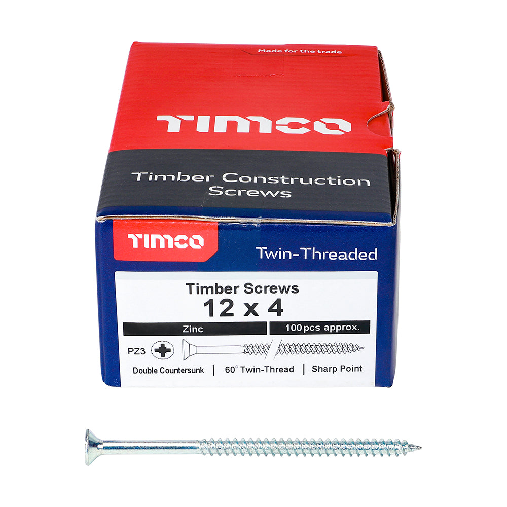 TIMCO Twin-Threaded Countersunk Silver Woodscrews - 12 x 4 - Image