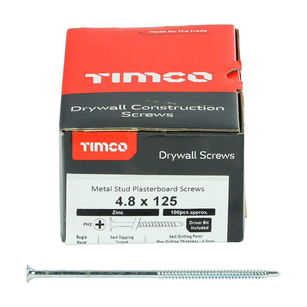 TIMCO Drywall Self-Drilling Bugle Head Silver Screws - 4.8 x 125 - Image