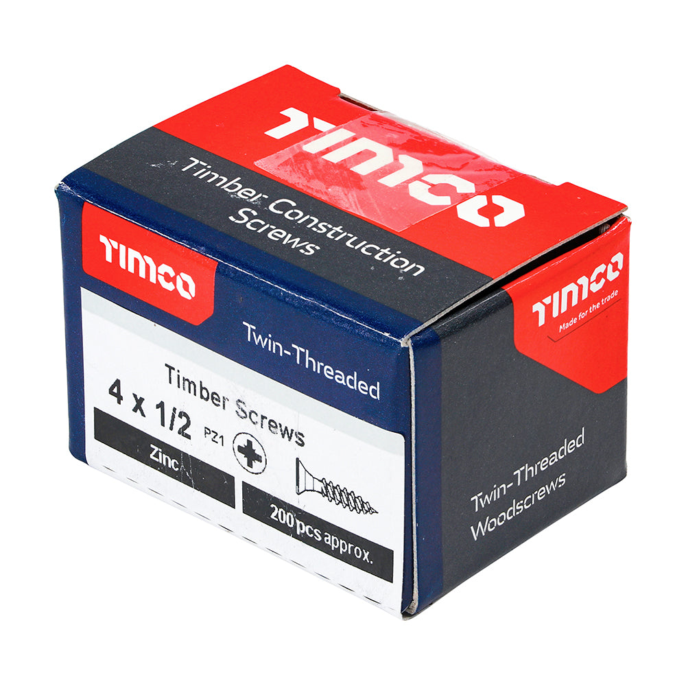 TIMCO Twin-Threaded Countersunk Silver Woodscrews - 4 x 1/2 - Image