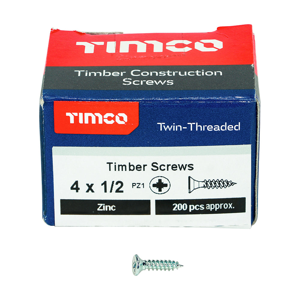 TIMCO Twin-Threaded Countersunk Silver Woodscrews - 4 x 1/2 - Image