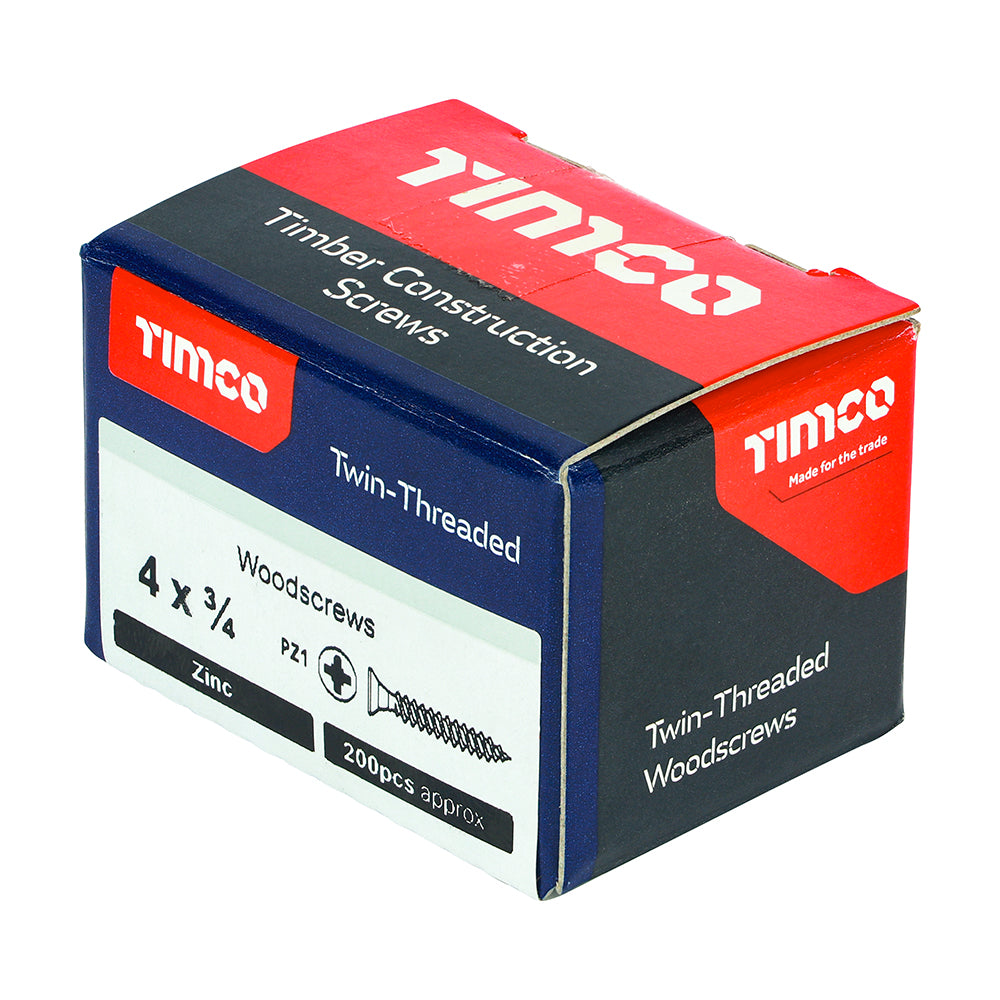 TIMCO Twin-Threaded Countersunk Silver Woodscrews - 4 x 3/4 - Image