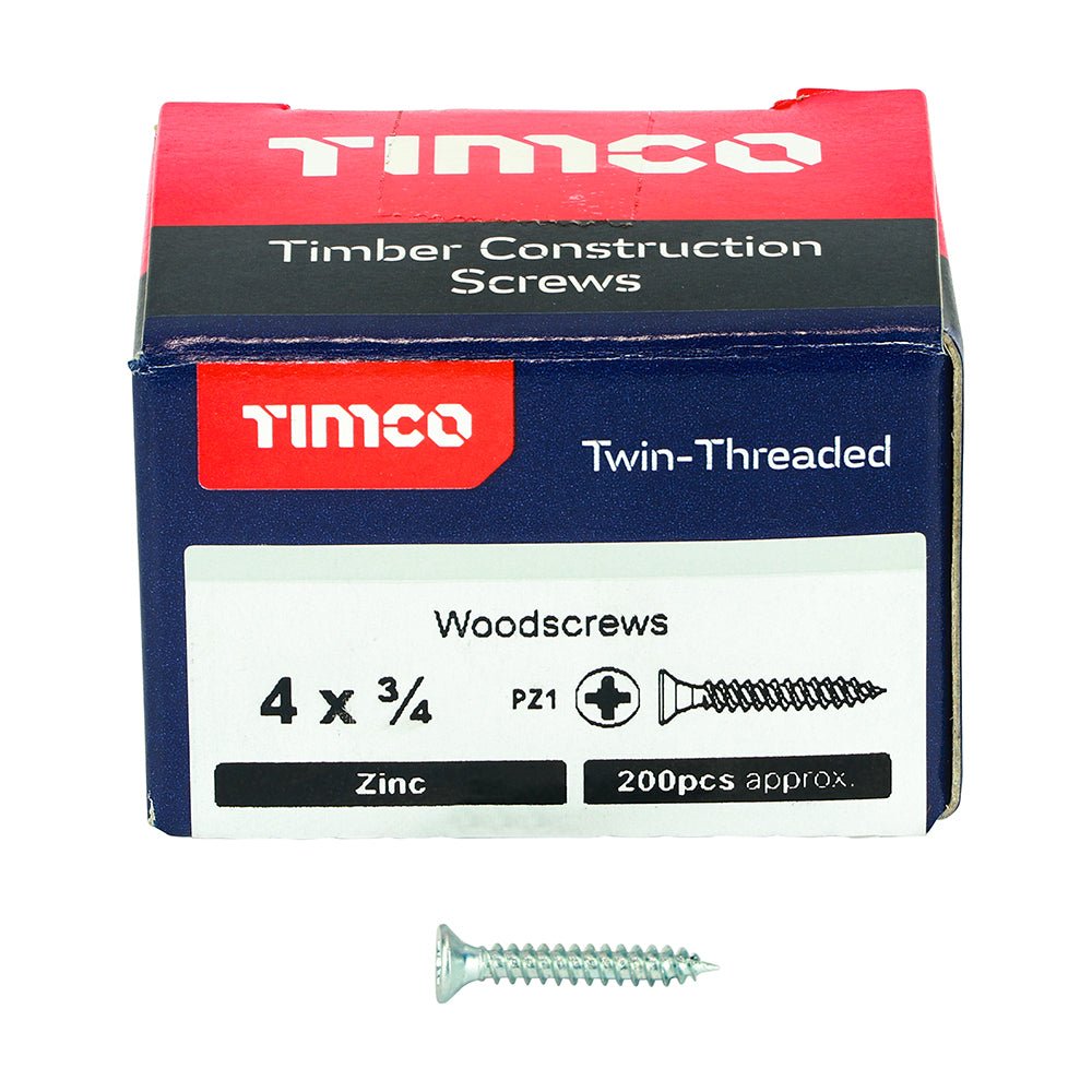 TIMCO Twin-Threaded Countersunk Silver Woodscrews - 4 x 3/4 - Image