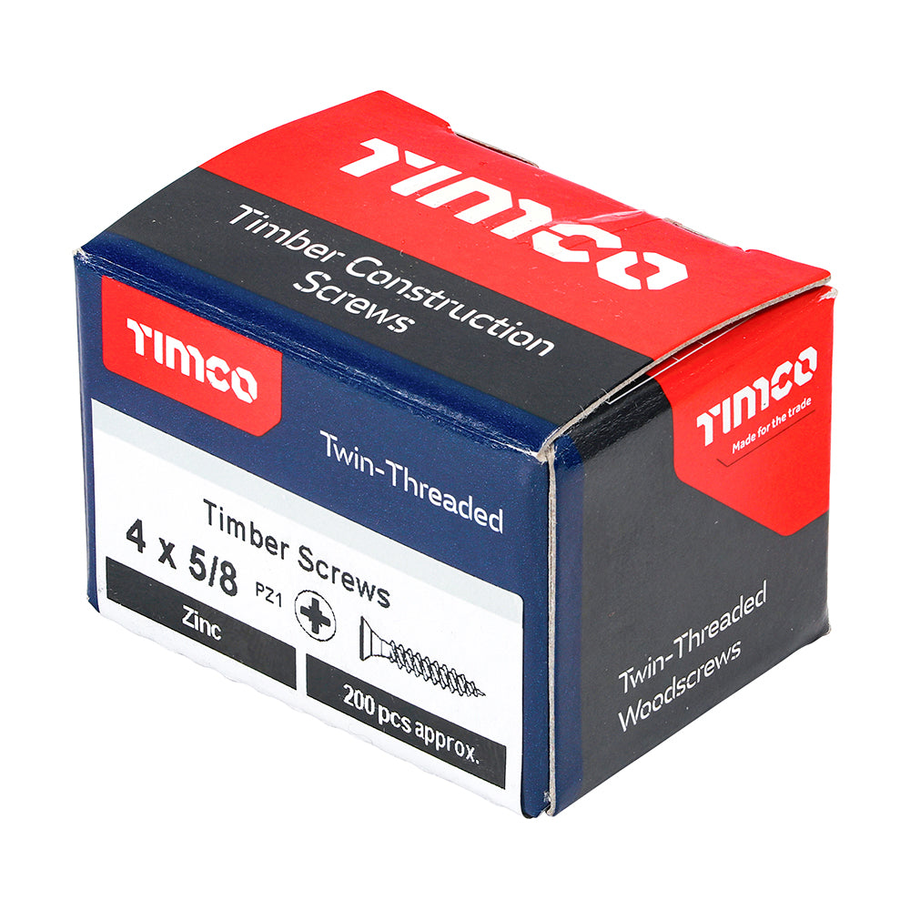 TIMCO Twin-Threaded Countersunk Silver Woodscrews - 4 x 5/8 - Image