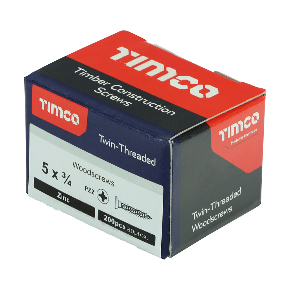 TIMCO Twin-Threaded Countersunk Silver Woodscrews - 5 x 3/4 - Image