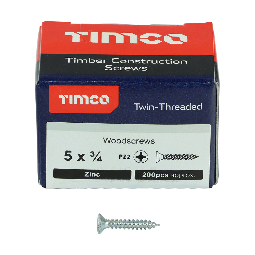 TIMCO Twin-Threaded Countersunk Silver Woodscrews - 5 x 3/4 - Image