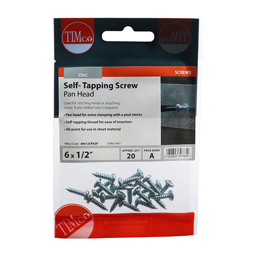 TIMCO Self-Tapping Pan Head Silver Screws - 6 x 1/2 - Image