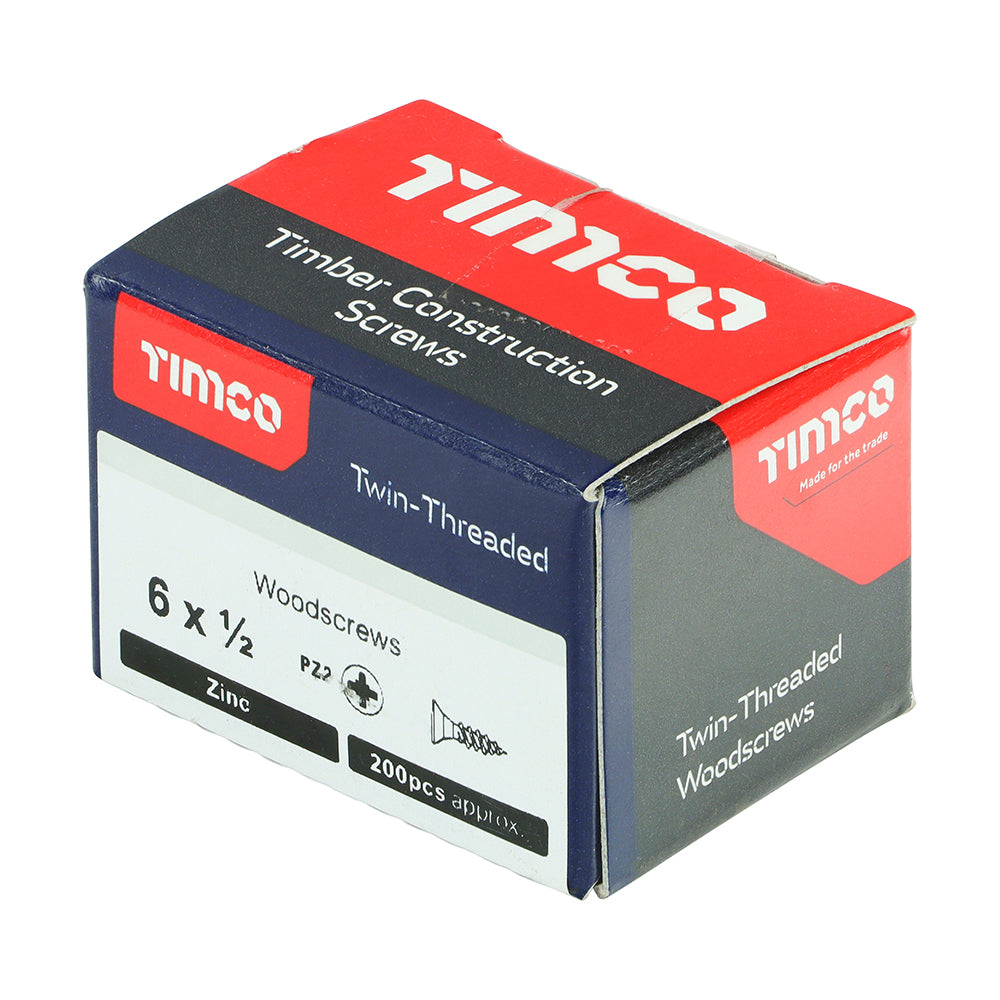 TIMCO Twin-Threaded Countersunk Silver Woodscrews - 6 x 1/2 - Image