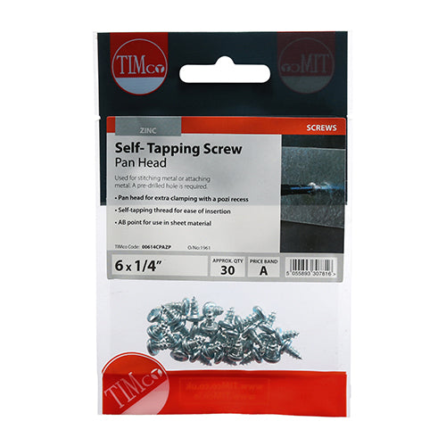 TIMCO Self-Tapping Pan Head Silver Screws - 6 x 1/4 - Image