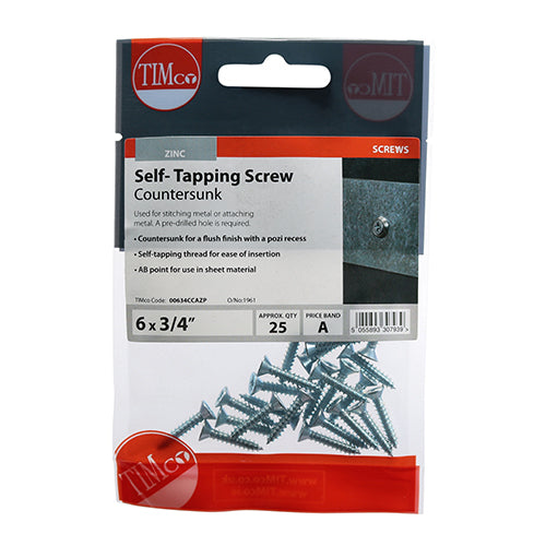 TIMCO Self-Tapping Countersunk Silver Screws - 6 x 3/4 - Image