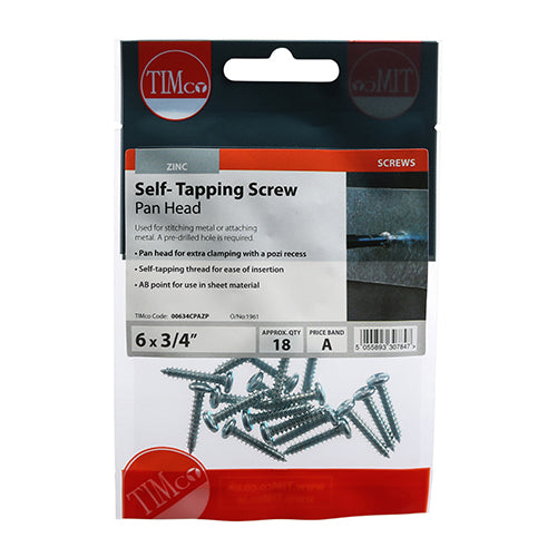 TIMCO Self-Tapping Pan Head Silver Screws - 6 x 3/4 - Image