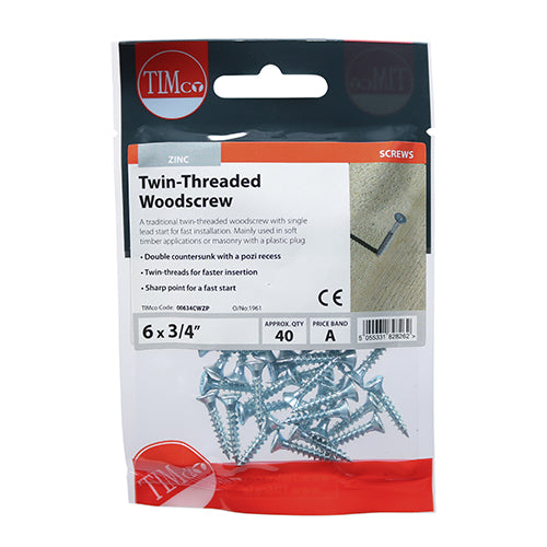 TIMCO Twin-Threaded Countersunk Silver Woodscrews - 6 x 3/4 - Image