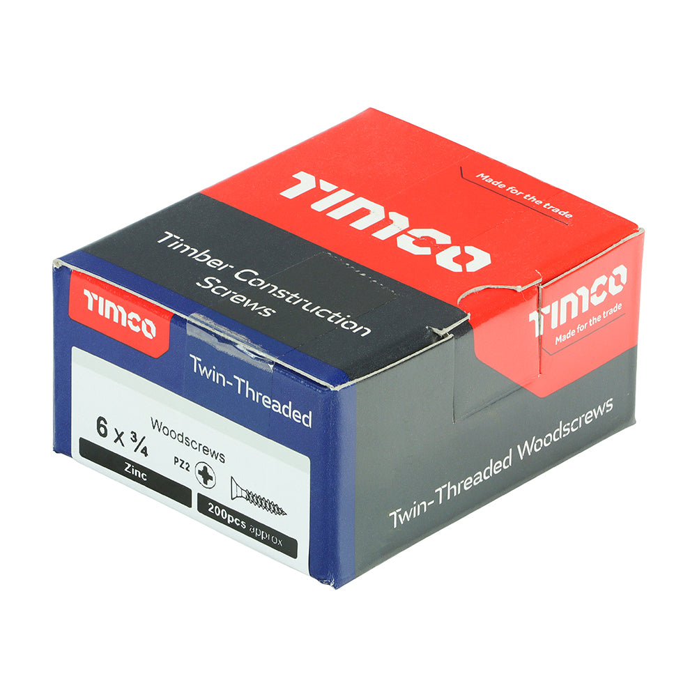 TIMCO Twin-Threaded Countersunk Silver Woodscrews - 6 x 3/4 - Image