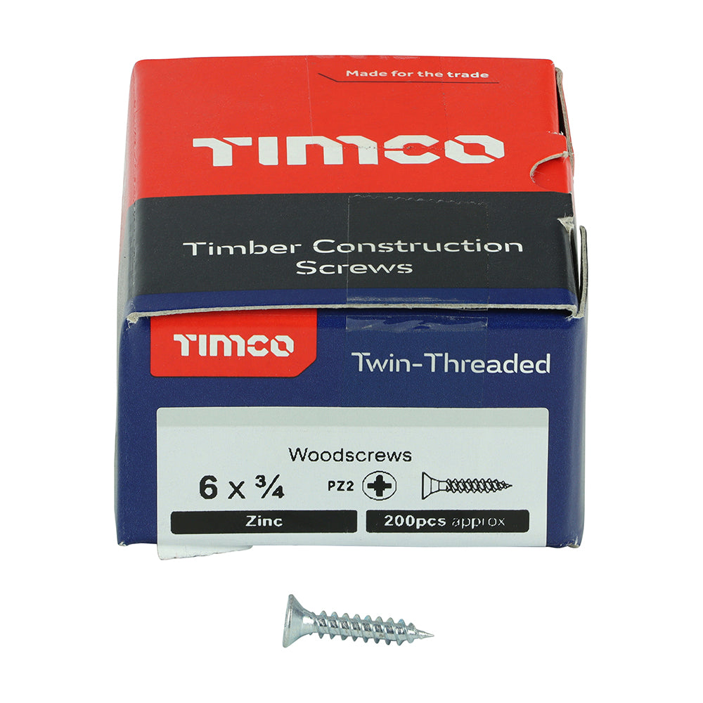 TIMCO Twin-Threaded Countersunk Silver Woodscrews - 6 x 3/4 - Image
