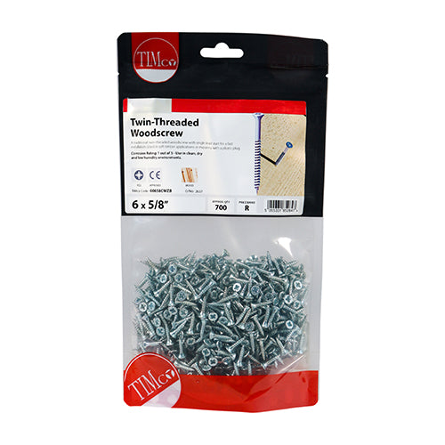 TIMCO Twin-Threaded Countersunk Silver Woodscrews - 6 x 5/8 - Image