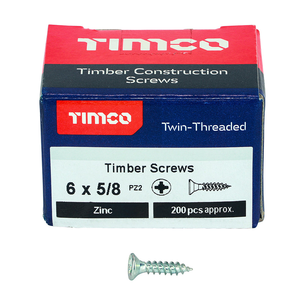 TIMCO Twin-Threaded Countersunk Silver Woodscrews - 6 x 5/8 - Image