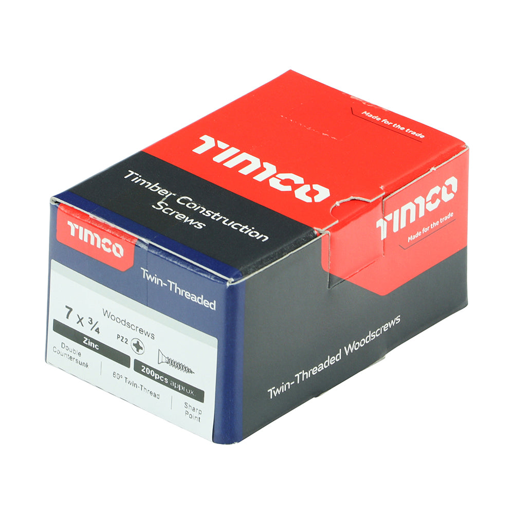 TIMCO Twin-Threaded Countersunk Silver Woodscrews - 7 x 3/4 - Image