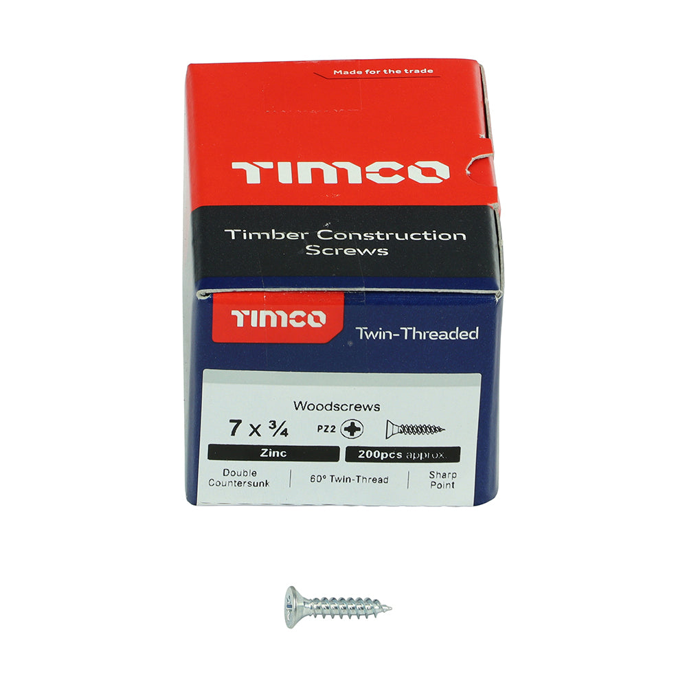 TIMCO Twin-Threaded Countersunk Silver Woodscrews - 7 x 3/4 - Image