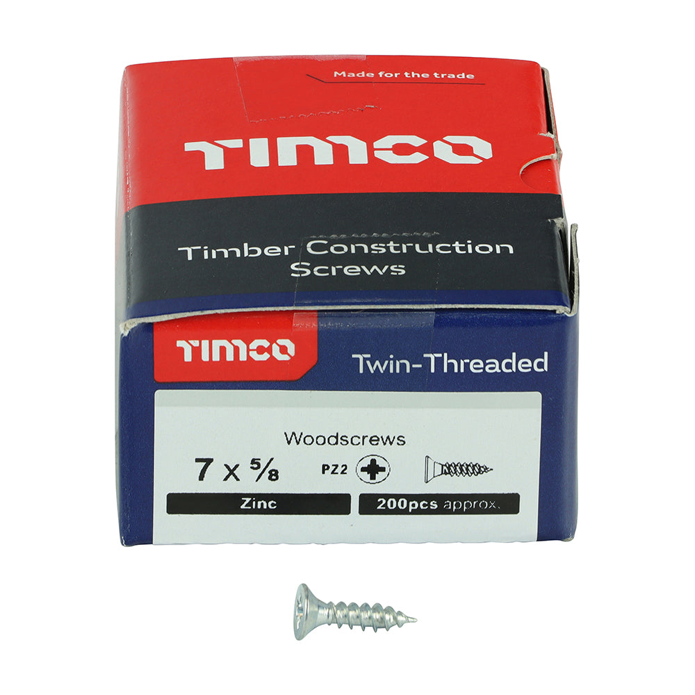TIMCO Twin-Threaded Countersunk Silver Woodscrews - 7 x 5/8 - Image