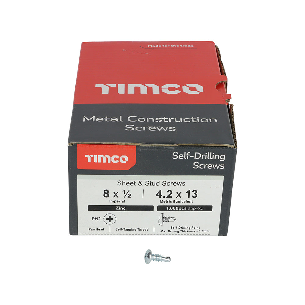 TIMCO Self-Drilling Metal Framing Pan Head Silver Screws - 8 x 1/2 - Image