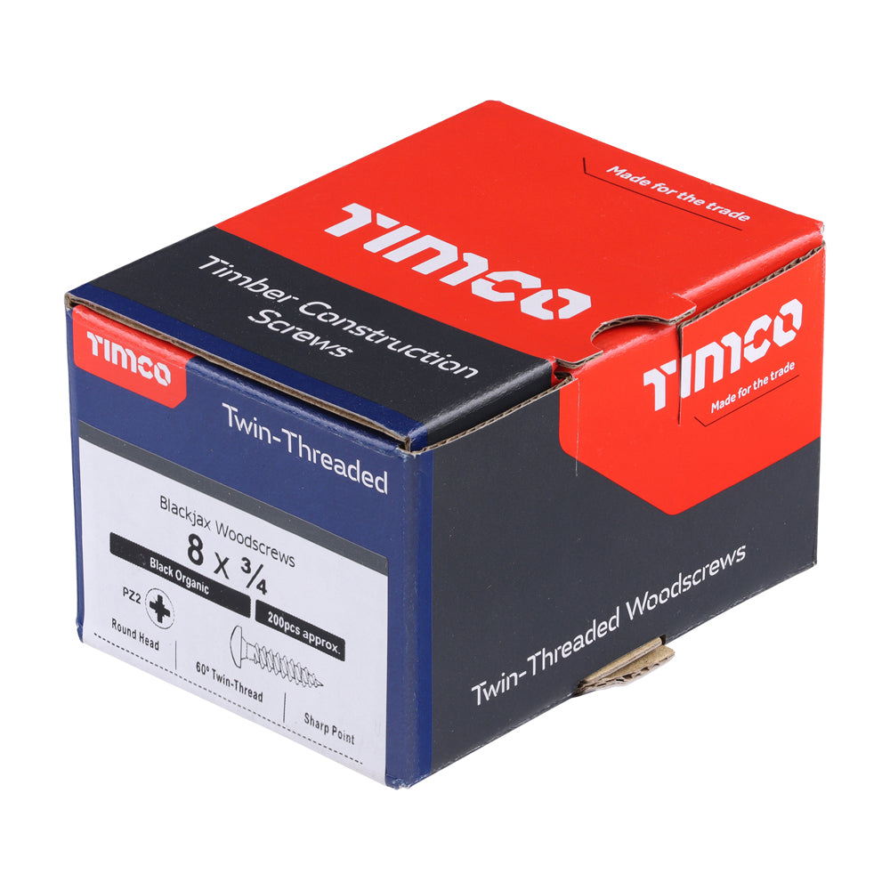 TIMCO Twin-Threaded Round Head Black Woodscrews - 8 x 3/4 - Image