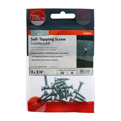 TIMCO Self-Tapping Countersunk Silver Screws - 8 x 3/4 - Image