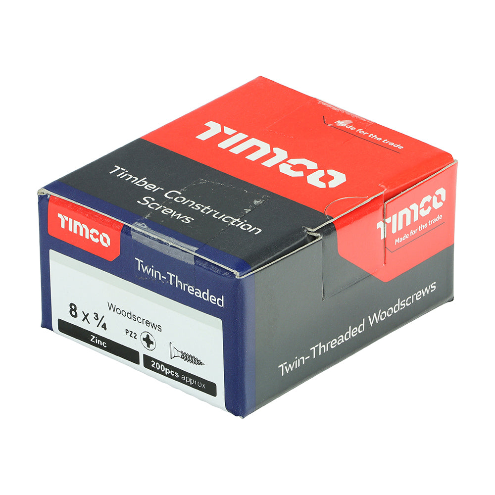 TIMCO Twin-Threaded Countersunk Silver Woodscrews - 8 x 3/4 - Image