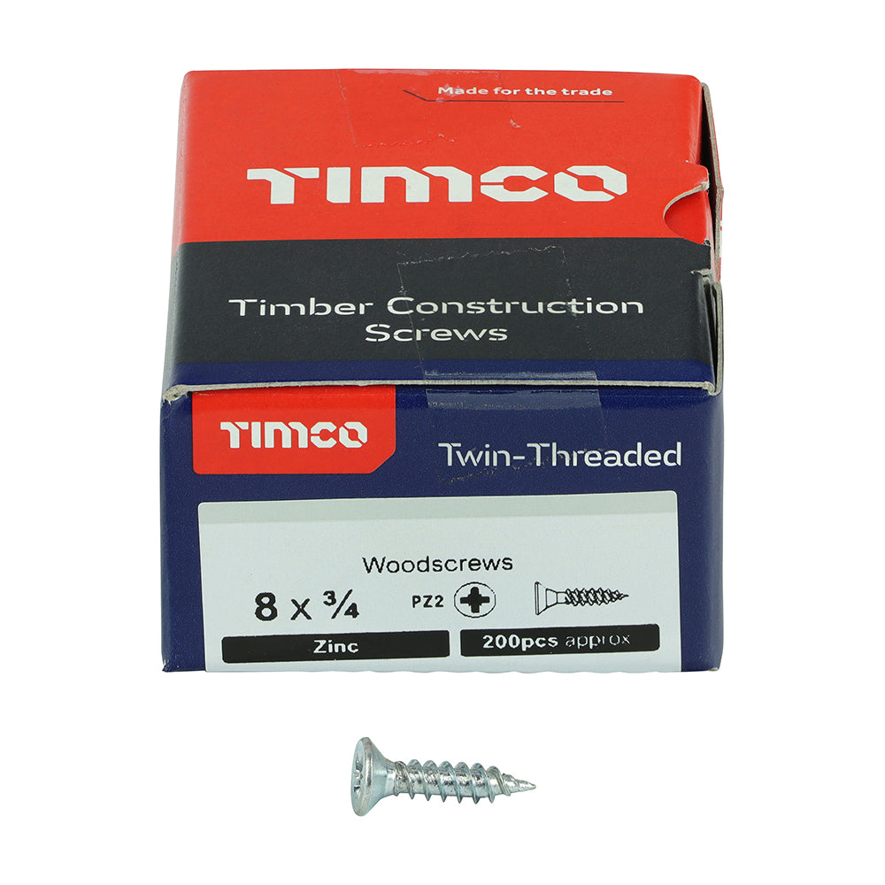 TIMCO Twin-Threaded Countersunk Silver Woodscrews - 8 x 3/4 - Image