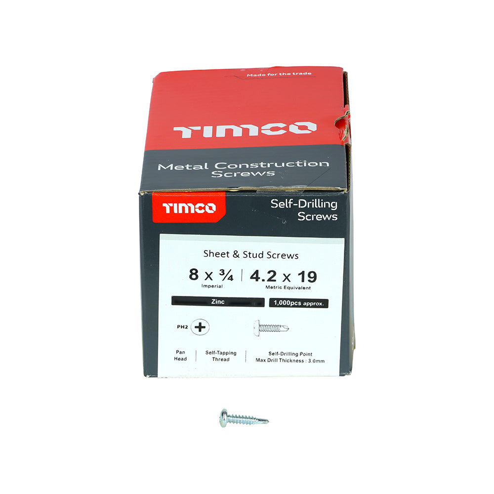 TIMCO Self-Drilling Metal Framing Pan Head Silver Screws - 8 x 3/4 - Image