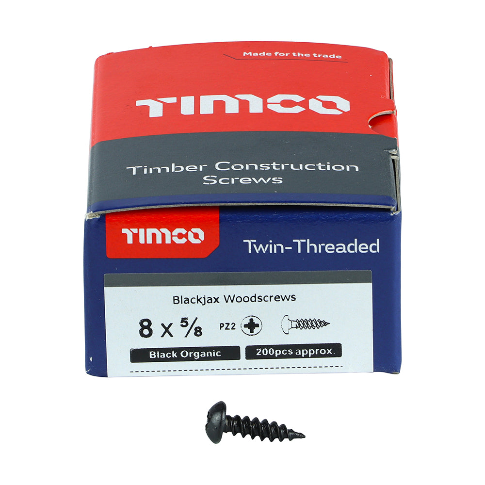 TIMCO Twin-Threaded Round Head Black Woodscrews - 8 x 5/8 - Image