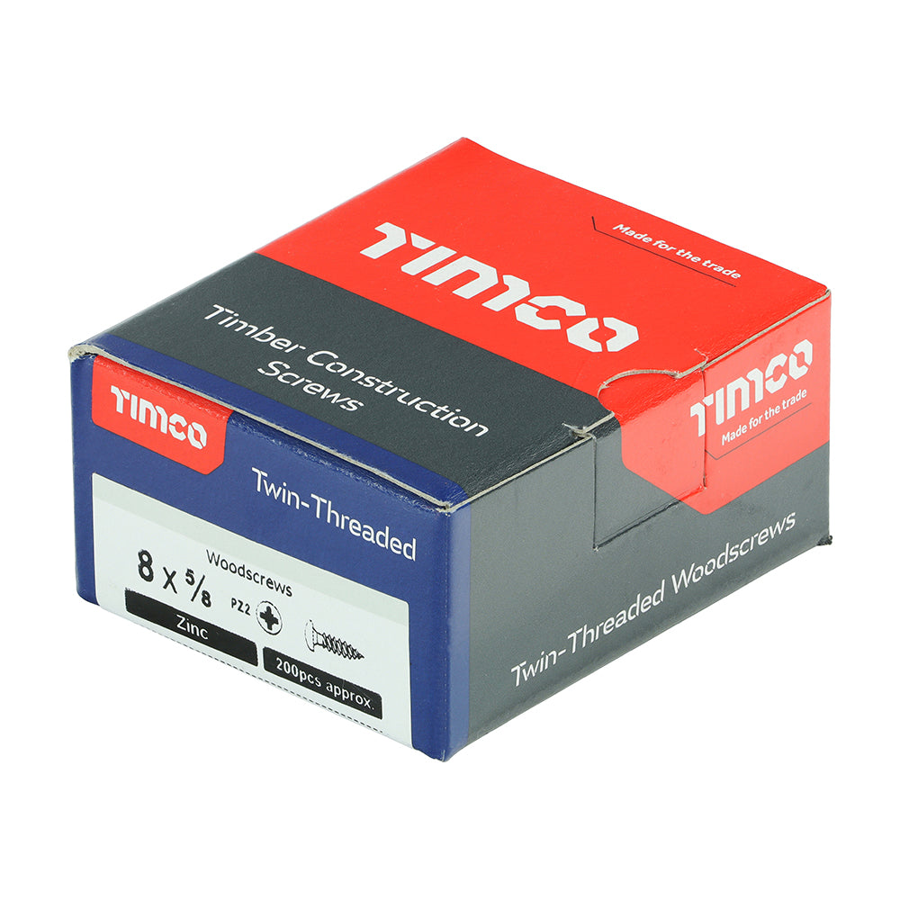 TIMCO Twin-Threaded Round Head Silver Woodscrews - 8 x 5/8 - Image