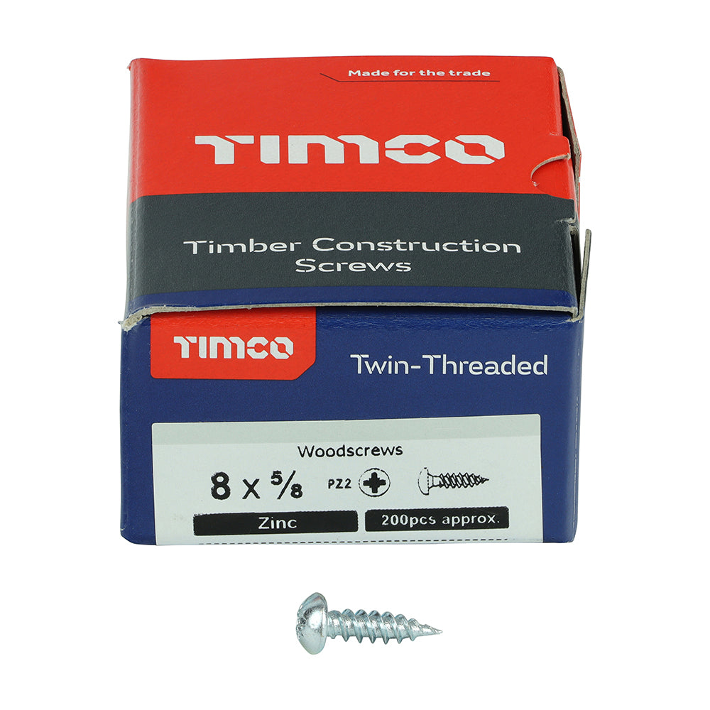 TIMCO Twin-Threaded Round Head Silver Woodscrews - 8 x 5/8 - Image