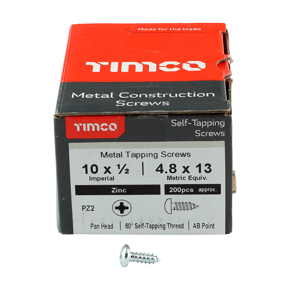 TIMCO Self-Tapping Pan Head Silver Screws - 10 x 1/2 - Image