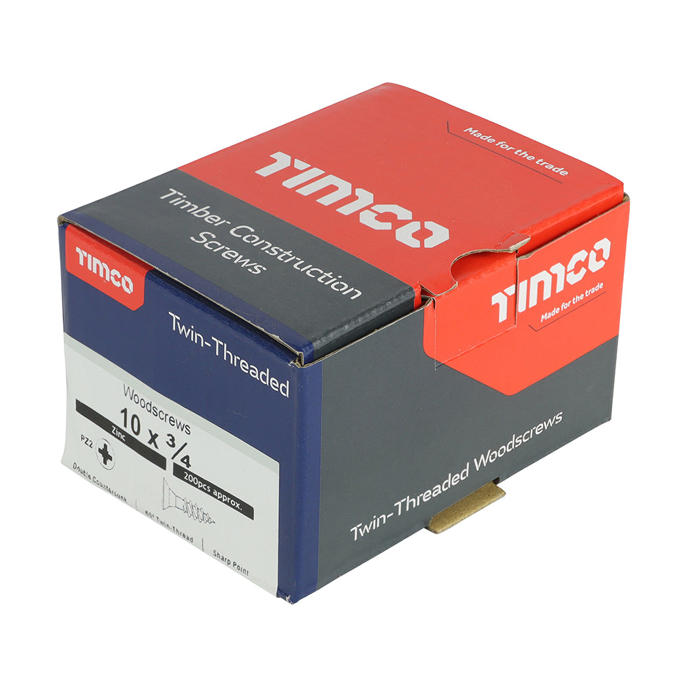 TIMCO Twin-Threaded Countersunk Silver Woodscrews - 10 x 3/4 - Image