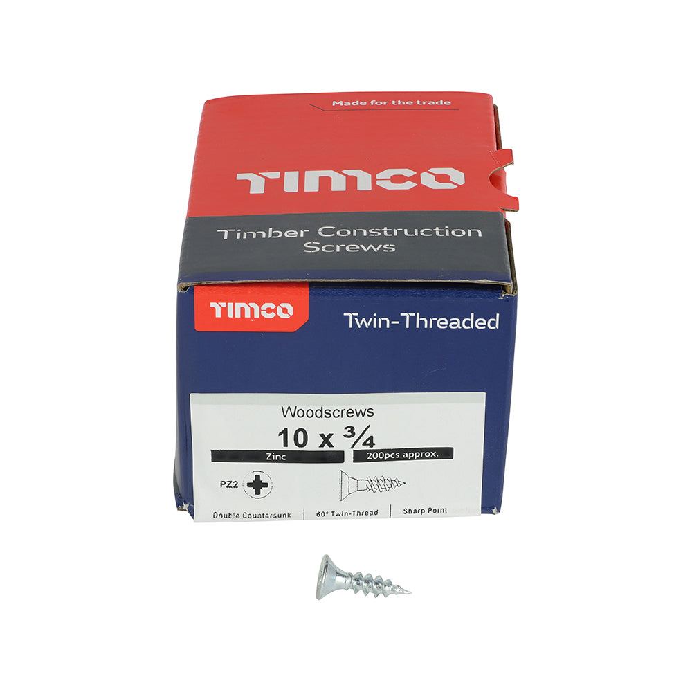TIMCO Twin-Threaded Countersunk Silver Woodscrews - 10 x 3/4 - Image