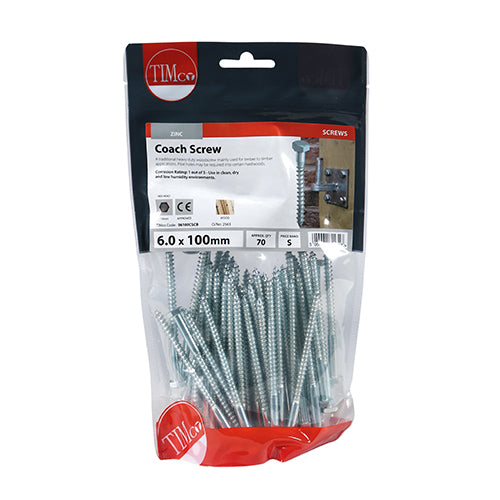 TIMCO Coach Screws Hex Head Silver - 6.0 x 100 - Image