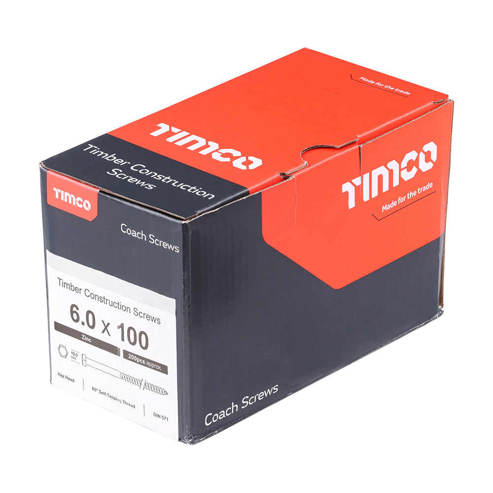TIMCO Coach Screws Hex Head Silver - 6.0 x 100 - Image