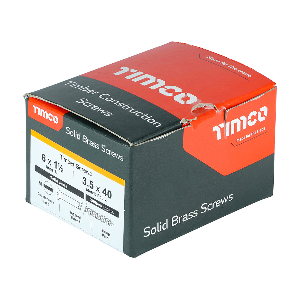 TIMCO Solid Brass Countersunk Woodscrews - 6 x 1 1/2 - Image