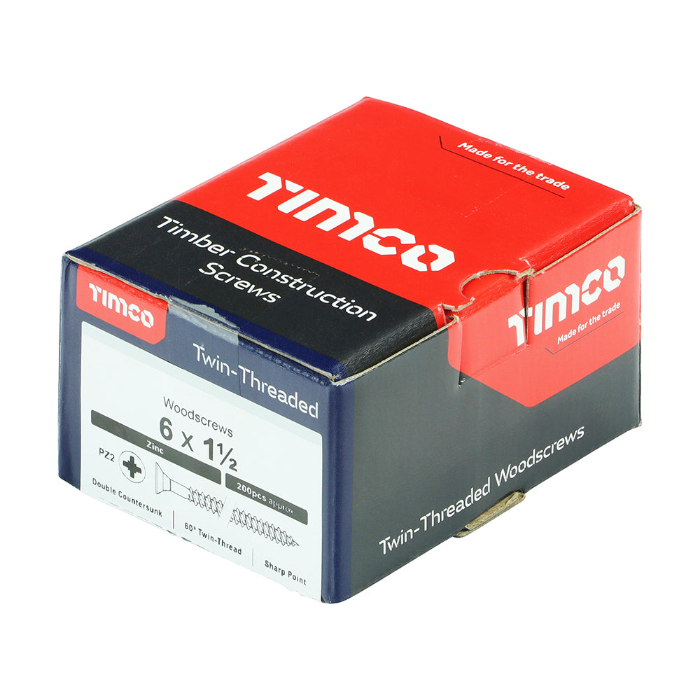 TIMCO Twin-Threaded Countersunk Silver Woodscrews - 6 x 1 1/2 - Image