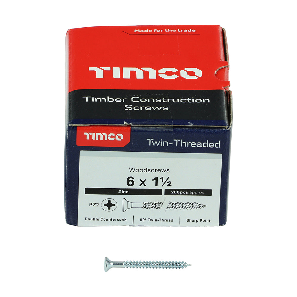TIMCO Twin-Threaded Countersunk Silver Woodscrews - 6 x 1 1/2 - Image