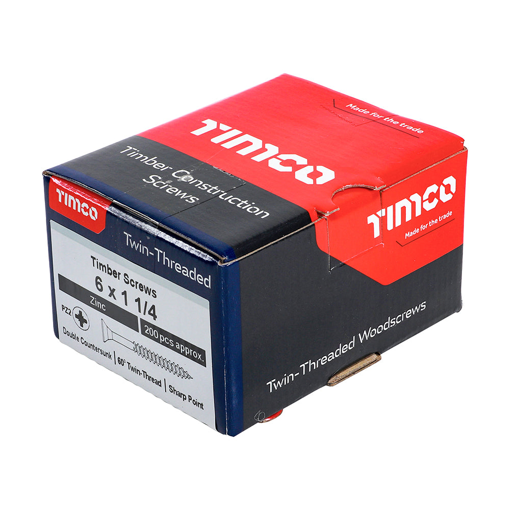 TIMCO Twin-Threaded Countersunk Silver Woodscrews - 6 x 1 1/4 - Image