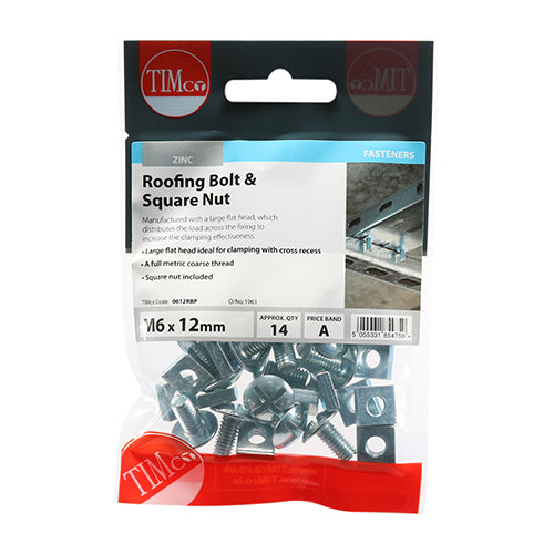 TIMCO Roofing Bolts & Square Nuts Silver - M6 x 12 - Image