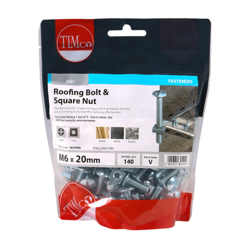 TIMCO Roofing Bolts & Square Nuts Silver - M6 x 20 - Image