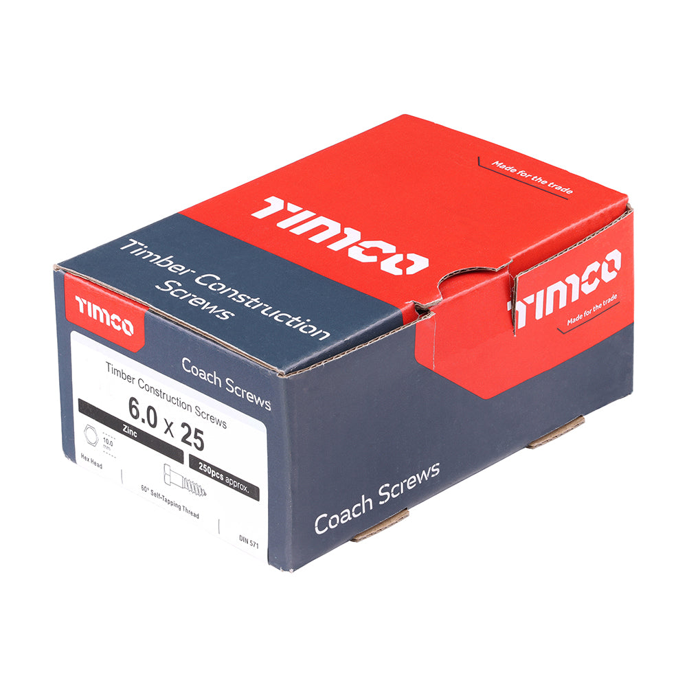 TIMCO Coach Screws Hex Head Silver - 6.0 x 25 - Image
