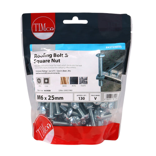 TIMCO Roofing Bolts & Square Nuts Silver - M6 x 25 - Image