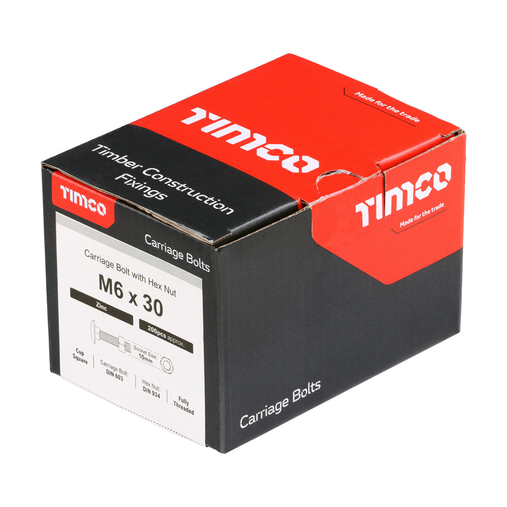 TIMCO Carriage Bolts DIN603 & Hex Full Nuts DIN934 Silver - M6 x 30 - Image