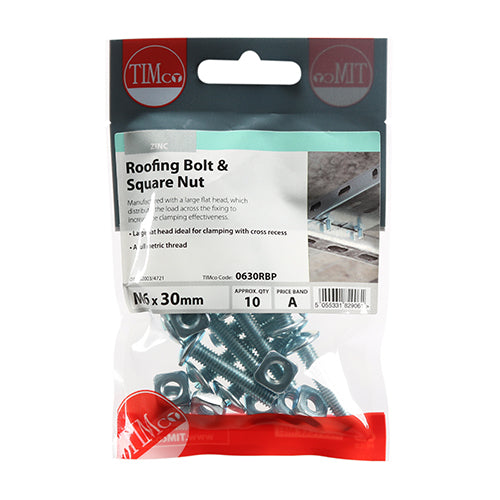TIMCO Roofing Bolts & Square Nuts Silver - M6 x 30 - Image